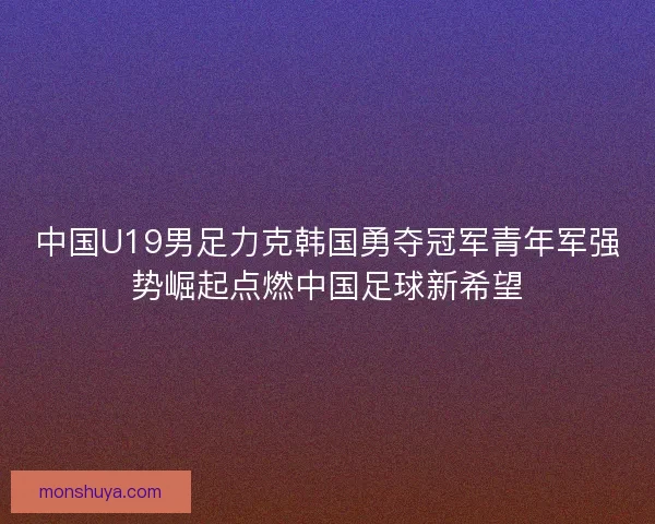 中国U19男足力克韩国勇夺冠军青年军强势崛起点燃中国足球新希望